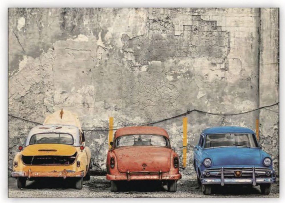 Dřevěný retro obraz na zeď Cars
