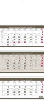 Tříměsíční skládaný kalendář šedý