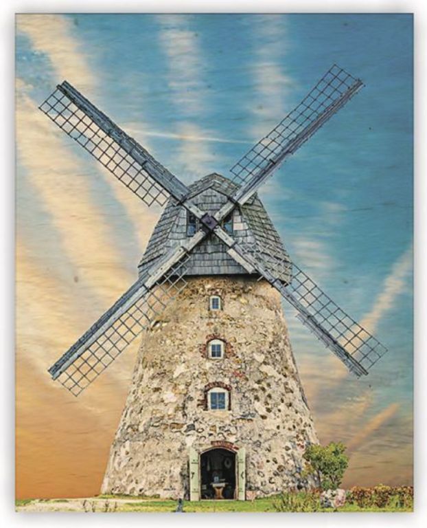 Dřevěný obraz na stěnu Windmill s motivem větrného mlýna