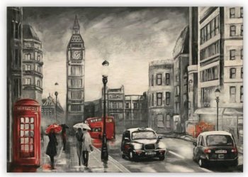 Dřevěný obraz na stěnu London, krásný dřevěný černobílý obraz s dopravou zdarma