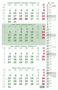 Čtyřměsíční kalendář zelený s poznámkami