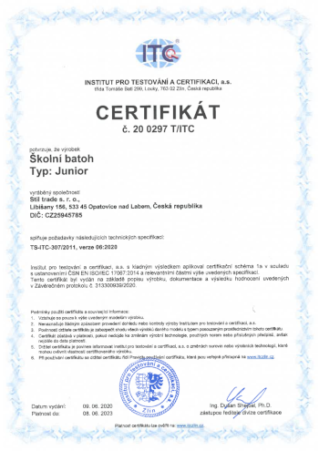 certifikát kvality ITC pre batohy Stil